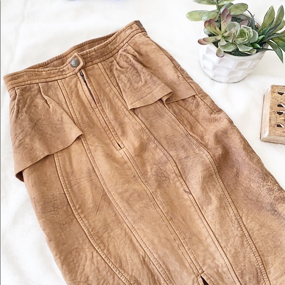 Harley Davidson Tan Suede Leather Pencil Skirt - Picture 2 of 11
